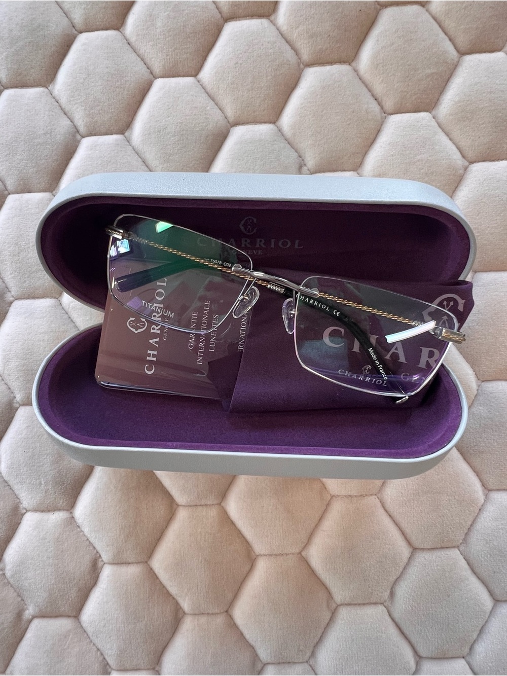 Charriol Unisex Rimless Titanium Eyeglasses in silver with gold accents